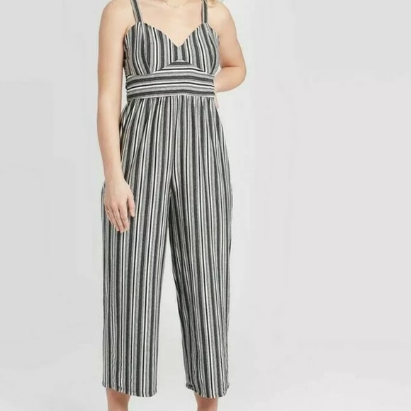 Xhilaration Pants - Xhilaration Striped Sleeveless Straight Leg V Neck Knit Jumpsuit Romper Size S